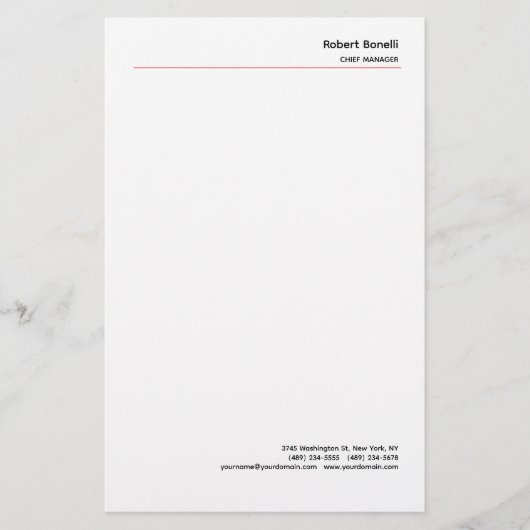 Minimalistisch Eenvoudig Rood Wit Modern  Briefpapier (Voorkant)