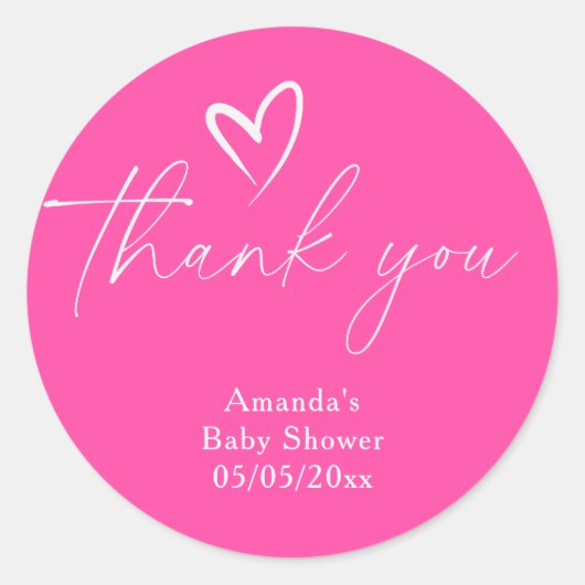 Minimalistisch eenvoudig roze Baby shower dank u Ronde Sticker (Voorkant)