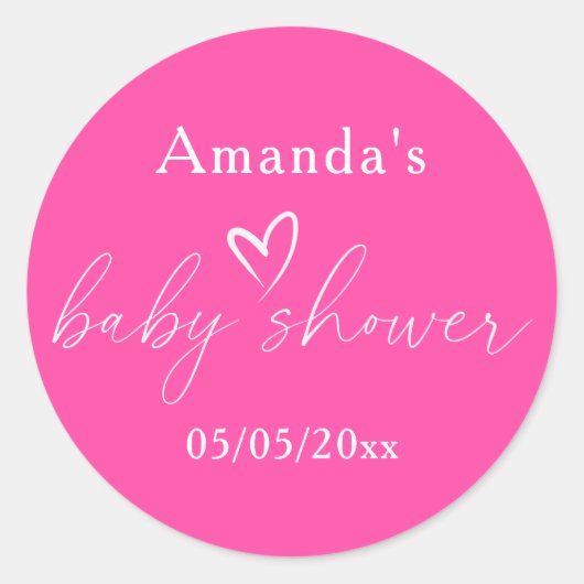 Minimalistisch Eenvoudig Roze Baby shower Ronde Sticker (Voorkant)