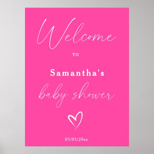 Minimalistisch eenvoudig roze Baby shower welkom Poster (Voorkant)