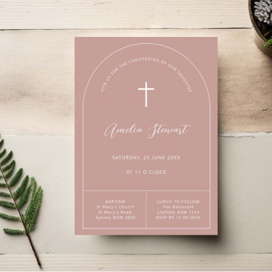 Minimalistisch eenvoudig roze boogdoop kaart