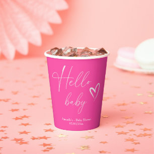 Minimalistisch Eenvoudig Roze Hallo Baby Papieren Bekers