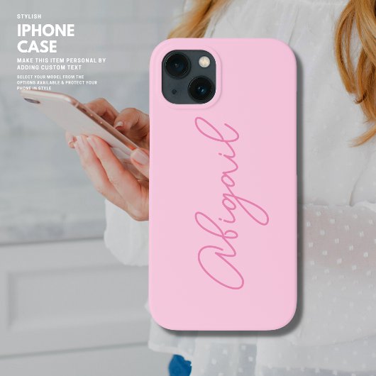 Minimalistisch eenvoudig roze script monogram Case-Mate iPhone case