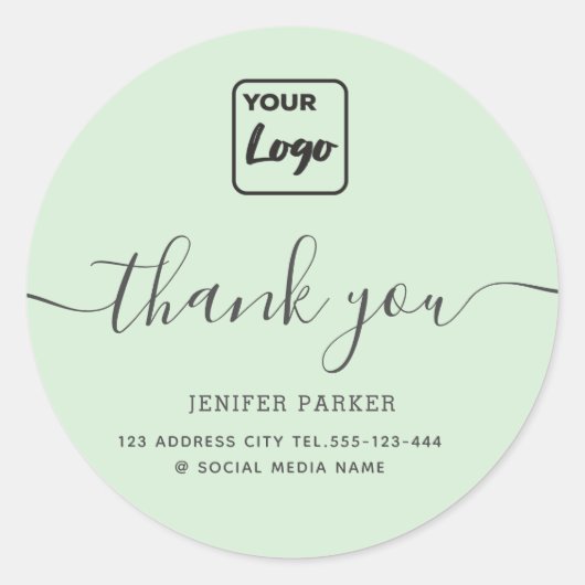 Minimalistisch eenvoudig script aangepast logo dan ronde sticker (Voorkant)