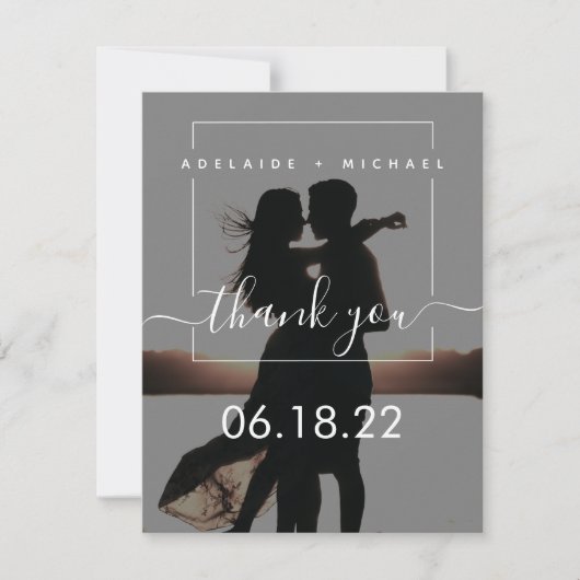 Minimalistisch eenvoudig script bruiloft 3 Fotocol Bedankkaart (Voorkant)