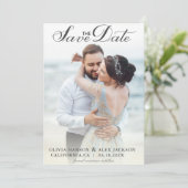 Minimalistisch eenvoudig script foto-bruiloft save the date (Staand voorkant)