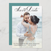 Minimalistisch eenvoudig script foto-bruiloft save the date (Voorkant / Achterkant)