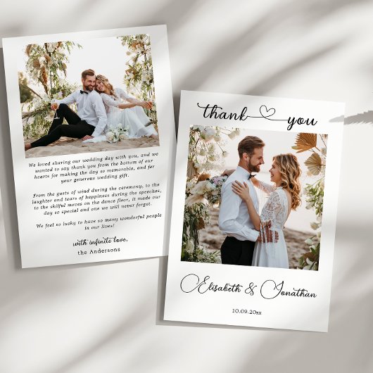 Minimalistisch Eenvoudig Script Hart 2 Fotobruilof Bedankkaart