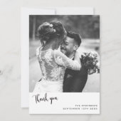 Minimalistisch eenvoudig script met bruiloft foto bedankkaart (Voorkant)