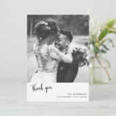 Minimalistisch eenvoudig script met bruiloft foto bedankkaart (Staand voorkant)
