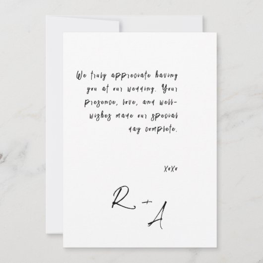 Minimalistisch eenvoudig script met bruiloft foto bedankkaart (Achterkant)