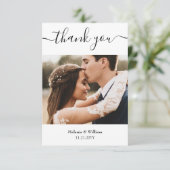 Minimalistisch eenvoudig script met bruiloft foto bedankkaart (Staand voorkant)