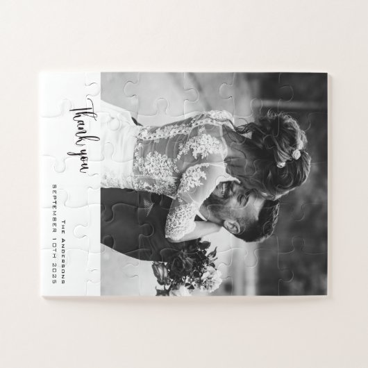 Minimalistisch eenvoudig script met bruiloft foto legpuzzel (Horizontaal)