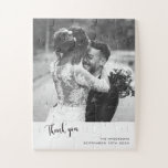 Minimalistisch eenvoudig script met bruiloft foto legpuzzel<br><div class="desc">Deze trouwbedankkaart is de perfecte match uit hetzelfde collectie. Het moderne ontwerp heeft een klassieke blush roze kleur en moderne typografie gemengd met elegante kalligrafie.</div>