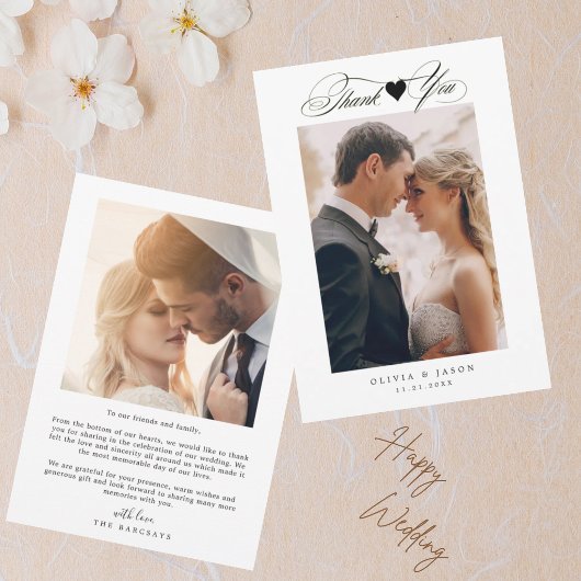 Minimalistisch eenvoudig script met hart trouwfoto kaart