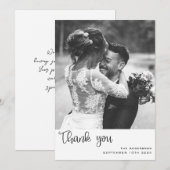 Minimalistisch eenvoudig script met huwelijksfoto  bedankkaart (Voorkant / Achterkant)