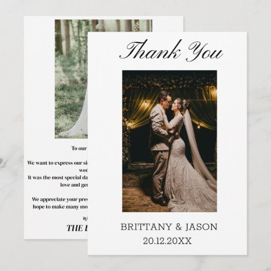 Minimalistisch eenvoudig script met trouwfoto bedankkaart (Voorkant / Achterkant)