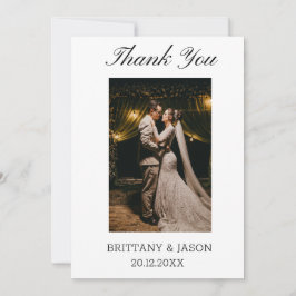 Minimalistisch eenvoudig script met trouwfoto bedankkaart