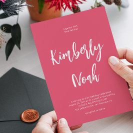 Minimalistisch eenvoudig script roze bruiloft kaart