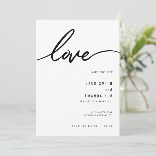 Minimalistisch Eenvoudig Script Trouwen slaat de d Save The Date (Staand voorkant)