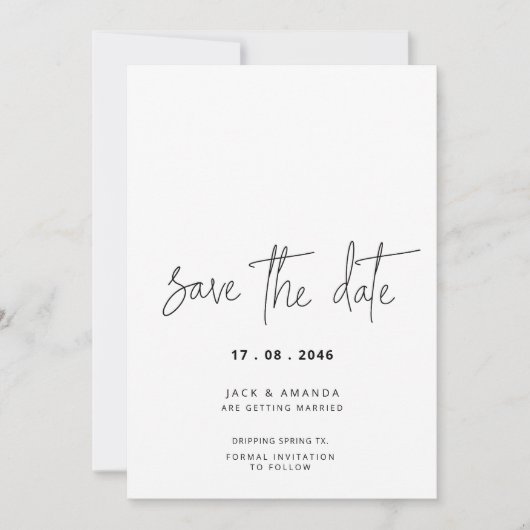 Minimalistisch Eenvoudig Script Trouwen slaat de d Save The Date (Voorkant)