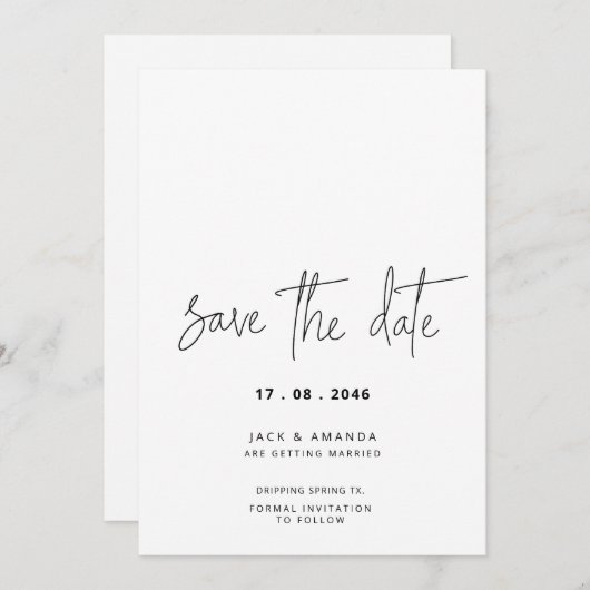 Minimalistisch Eenvoudig Script Trouwen slaat de d Save The Date (Voorkant / Achterkant)