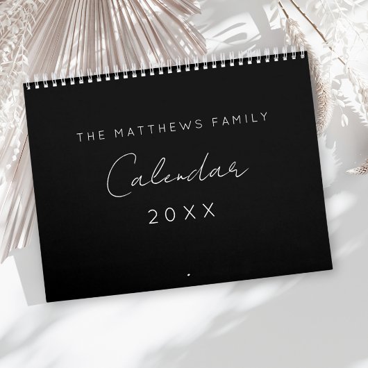 Minimalistisch Eenvoudig Script Zwart Wit 2025 Fam Kalender
