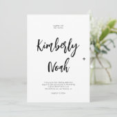 Minimalistisch eenvoudig script zwart-wit bruiloft kaart (Staand voorkant)