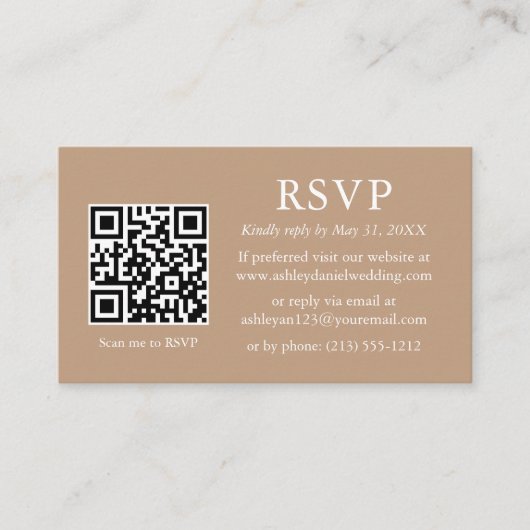 Minimalistisch Eenvoudig Taupe Weddenschap QR RSVP Informatiekaartje (Voorkant)
