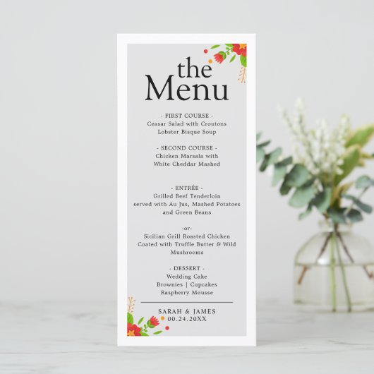 Minimalistisch eenvoudig trendy modern Floral menu (Staand voorkant)