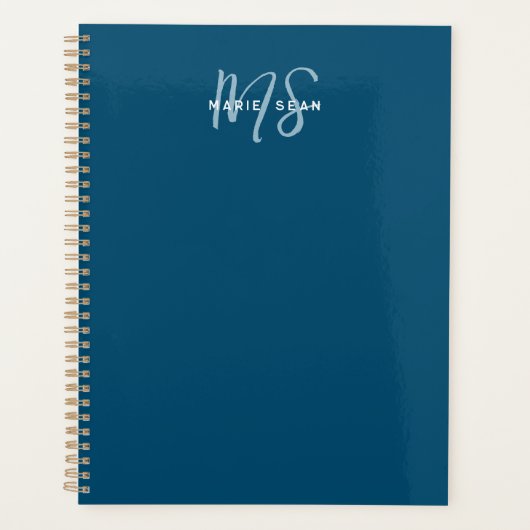 Minimalistisch eenvoudig twee monogram Blauwgroen  Planner (Voorkant)