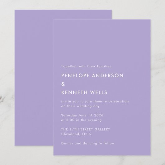 Minimalistisch Eenvoudig Weddenschap Basis Lavende Kaart (Voorkant / Achterkant)