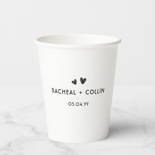Minimalistisch eenvoudig zwart en wit huwelijk papieren bekers (Achterkant)