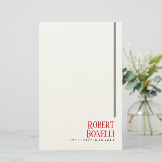 Minimalistisch Eenvoudig Zwart Rood & Wit Modern E Briefpapier (Staand voorkant)
