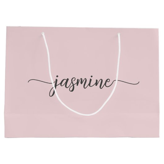 Minimalistisch eenvoudig zwart-roze monogrammeiscr groot cadeauzakje (Achterkant)