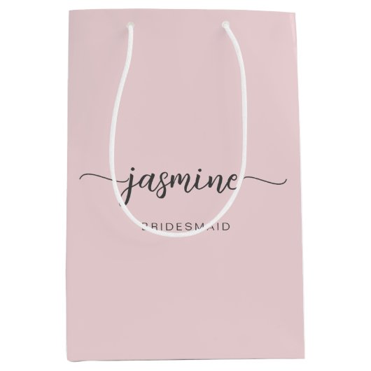 Minimalistisch eenvoudig zwart-roze monogrammeiscr medium cadeauzakje (Voorkant)