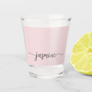 Minimalistisch eenvoudig zwart-roze monogrammeiscr shot glas