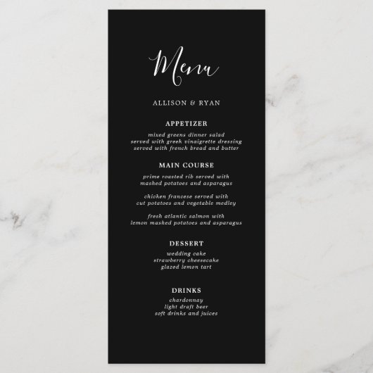 Minimalistisch Eenvoudig Zwart Trouwmenu Menu (Voorkant)