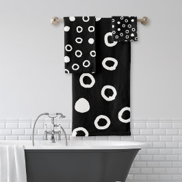 Minimalistisch eenvoudig zwart-wit bubbelpatroon bad handdoek