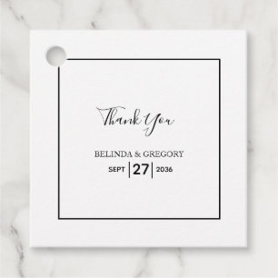Minimalistisch eenvoudig zwart-wit huwelijk bedankjes labels