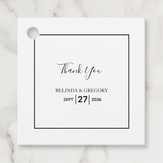 Minimalistisch eenvoudig zwart-wit huwelijk bedankjes labels (Voorkant)