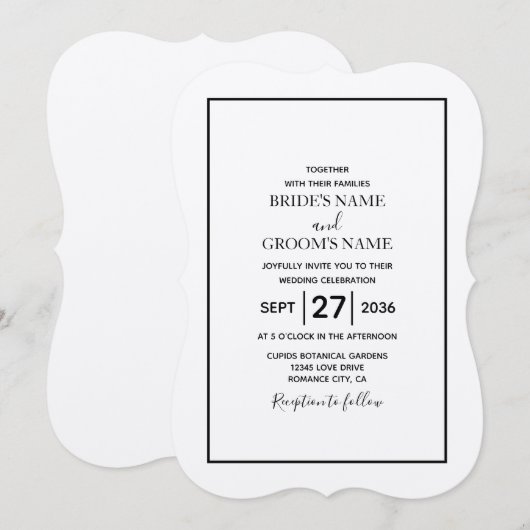 Minimalistisch eenvoudig zwart-wit huwelijk kaart (Voorkant / Achterkant)