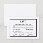 Minimalistisch eenvoudig zwart-wit huwelijk RSVP kaartje (Voorkant / Achterkant)