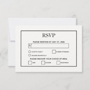 Minimalistisch eenvoudig zwart-wit huwelijk RSVP kaartje
