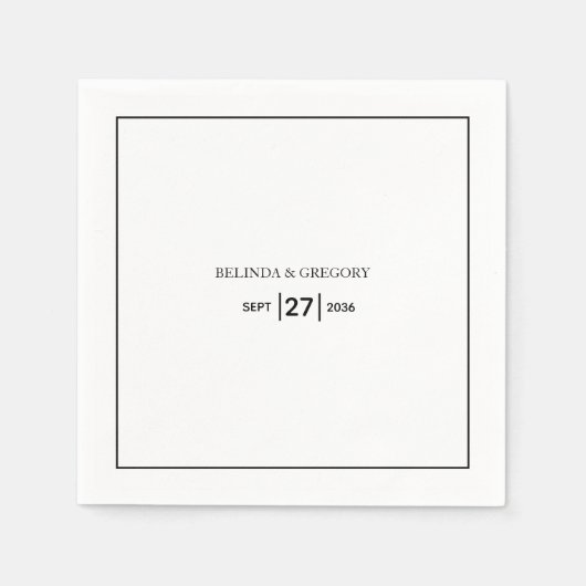 Minimalistisch eenvoudig zwart-wit huwelijk servet (Voorkant)