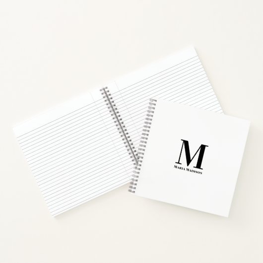 Minimalistisch eenvoudig zwart-wit monogram notitieboek (Binnen)