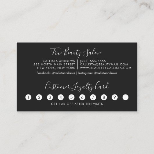 Minimalistisch eenvoudig zwart wit script loyalite klantenkaartje (Achterkant)