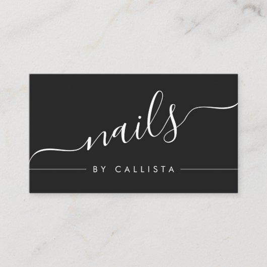 Minimalistisch eenvoudig zwart wit script nagels visitekaartje (Voorkant)