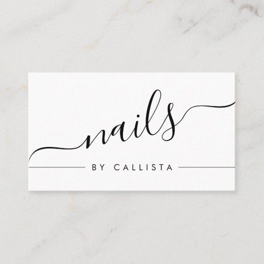Minimalistisch eenvoudig zwart wit script nagels visitekaartje (Voorkant)