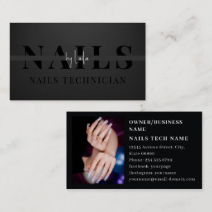 Minimalistisch eenvoudig zwart wit script nagels visitekaartje